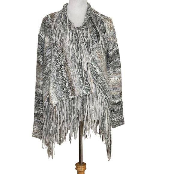 Free People Chunky Knit Fringe Birkenstock Open Cardigan Sz M - Picture 3 of 9